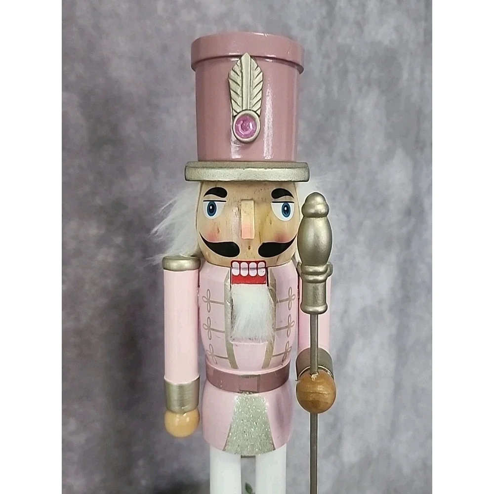 Pink White Guard Soldier Nutcracker Glitter‎ Wooden 14